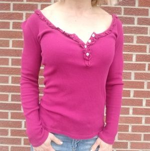 Long sleeve, ribbed, fuschia shirt